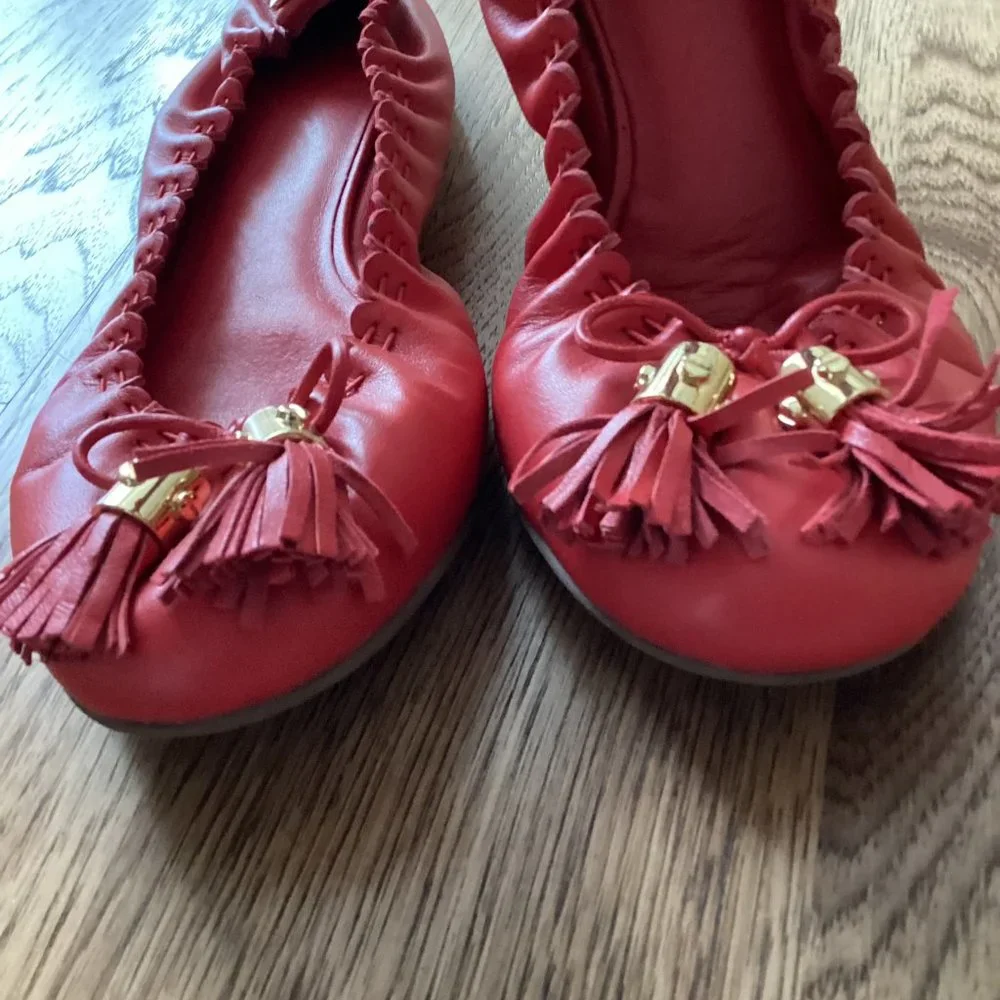 Tory Burch Red Leather Tassel Ballet Flat - Picture 5 of 7